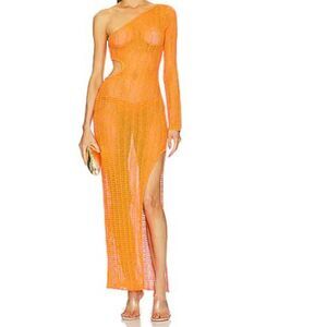 Michael Costello x REVOLVE Seana Asym Maxi Knit Dress Small beach boho orange w1